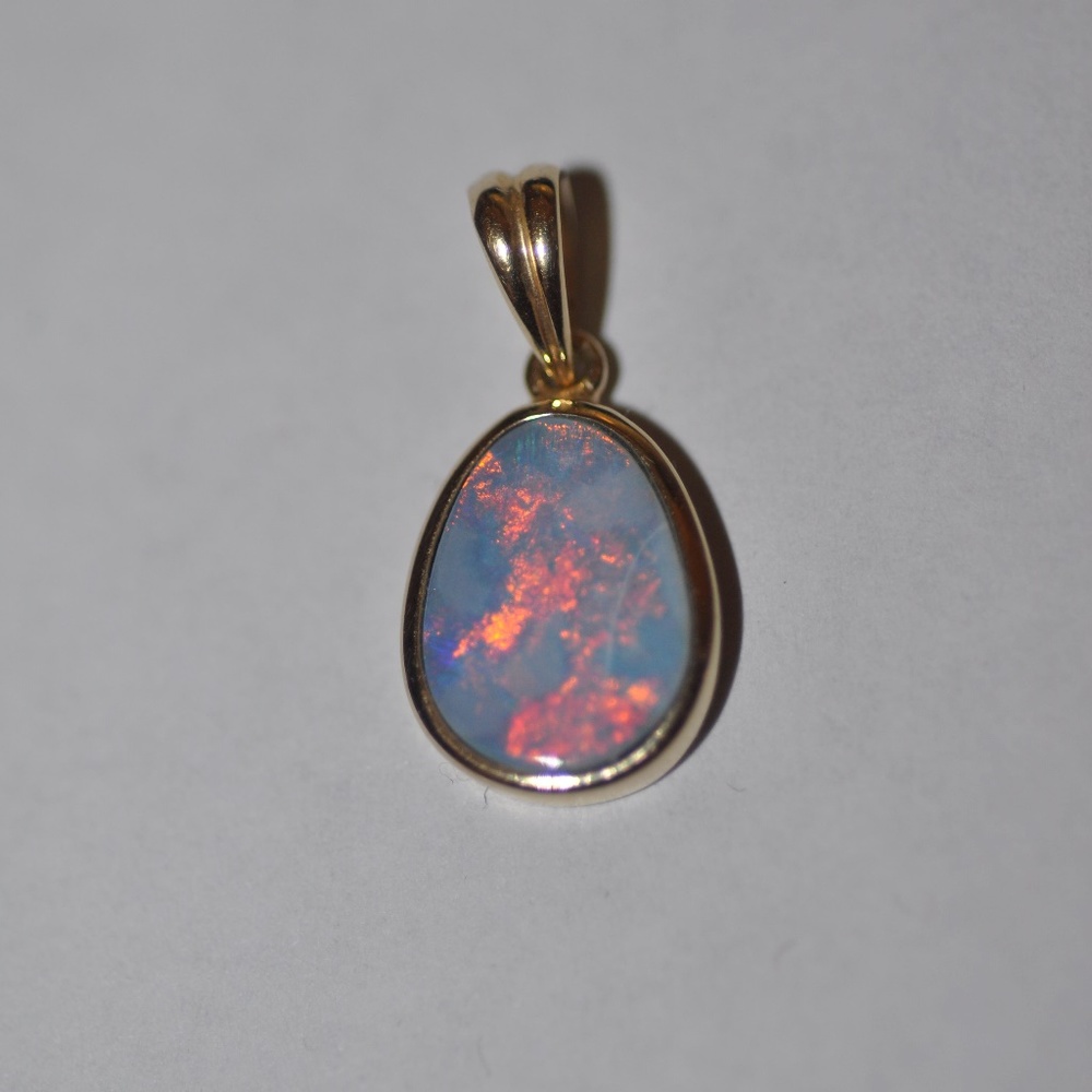 14K Yellow gold Bezeled Opal Pendant